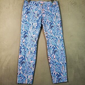 Lilly Pulitzer Kelly Pant Womens 10 Tic Tac Tile Blue Skinny Ankle Tropical Prep